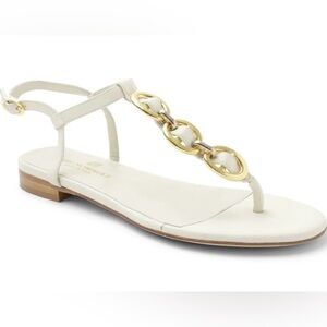 BRUNO MAGLI MARINA LEATHER EMBELLISHED THONG SANDAL - OFF WHITE. Size 9M